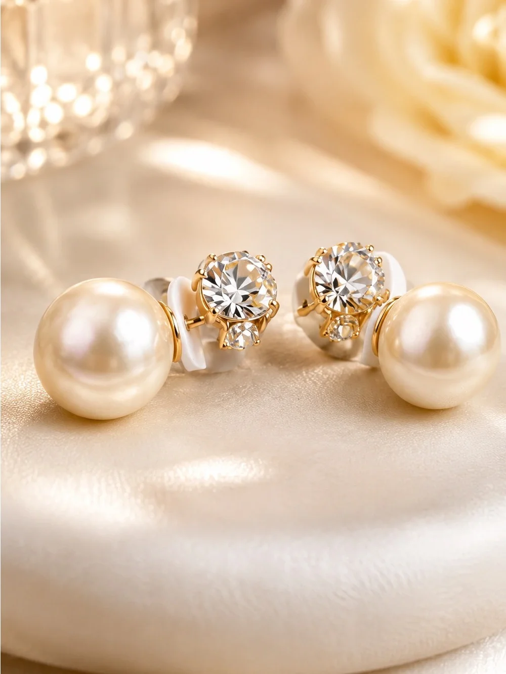 Exclusive Kate Spade Ivory and Gold pearl & crystal stud earring set